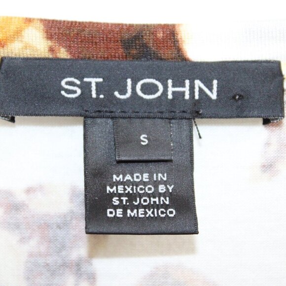 St. John Knits Size Small Short Sleeve Shirt Yellow Brown Cream - Picture 2 of 5